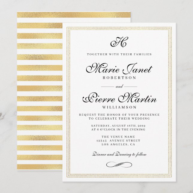 Einladung zur Hochzeit von Goldfolien mit edlem Dr (Vorne/Hinten)