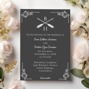 Einladung zur Hochzeit von grauen Monogrammen und