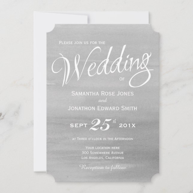 Einladung zur Hochzeit von Gray Watercolor (Vorderseite)