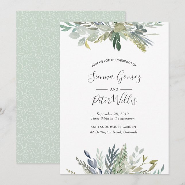 Einladung zur Hochzeit von Green Foliage (Vorne/Hinten)
