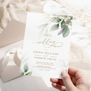 Einladung zur Hochzeit von Green & Gold Eucalyptus