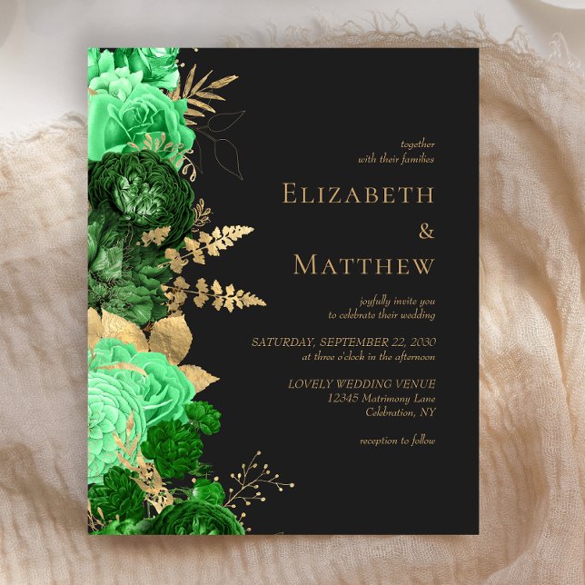 Einladung zur Hochzeit von Green Gold Floral Dark (Von Creator hochgeladen)
