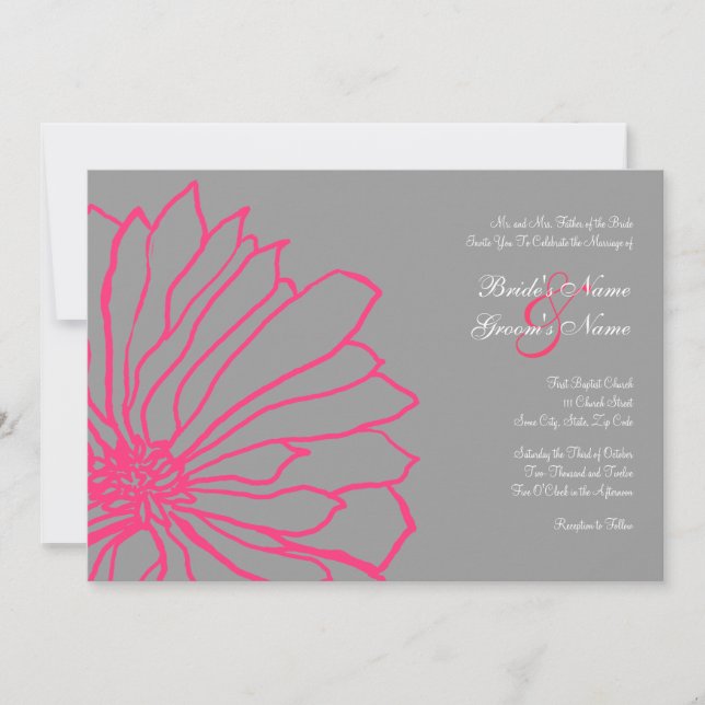 Einladung zur Hochzeit von heißen rosa und grauen  (Vorderseite)