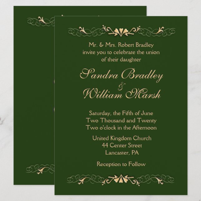 Einladung zur Hochzeit von Hunter Green und Gold (Vorne/Hinten)