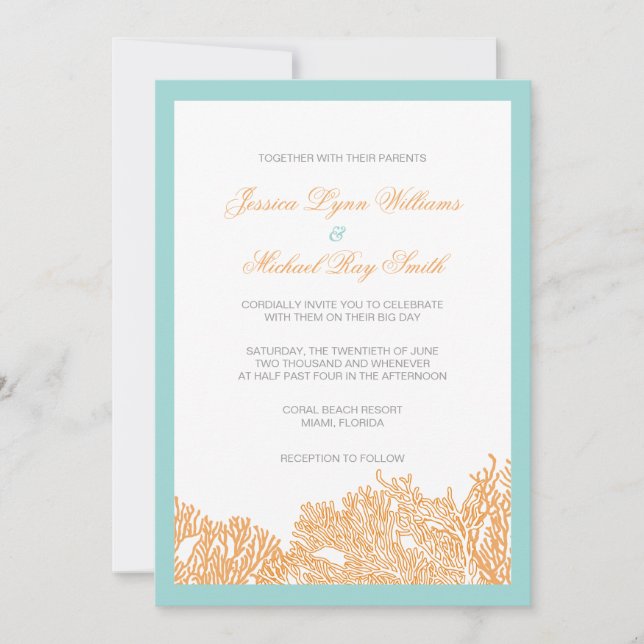Einladung zur Hochzeit von Korallen für Hochzeiten (Vorderseite)
