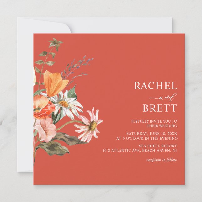 Einladung zur Hochzeit von Korallen und Rosa (Vorderseite)