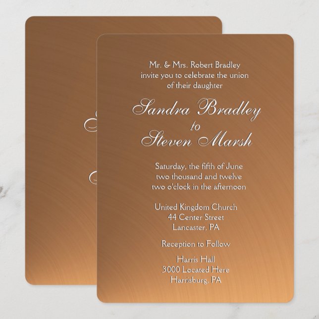 Einladung zur Hochzeit von Kupfer (Vorne/Hinten)