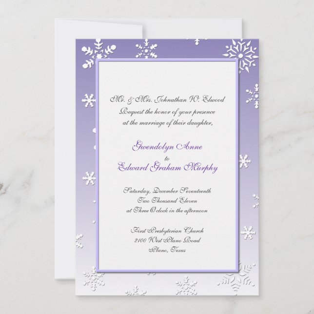 Einladung zur Hochzeit von Lavendel und Weiß-Schne (Vorderseite)