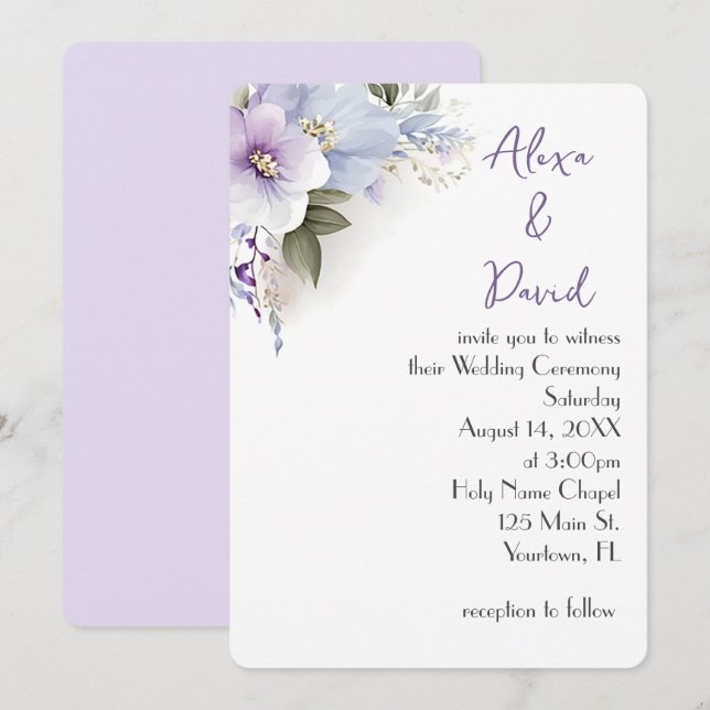 Einladung zur Hochzeit von Lavender und Blauer Flo (Vorne/Hinten)