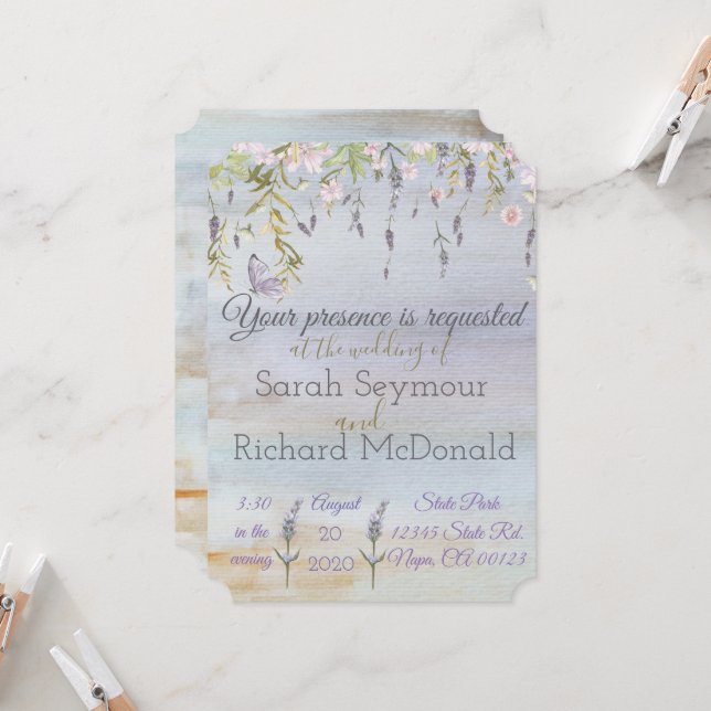 Einladung zur Hochzeit von Lavender Watercolor (Vorderseite/Rückseite Beispiel)