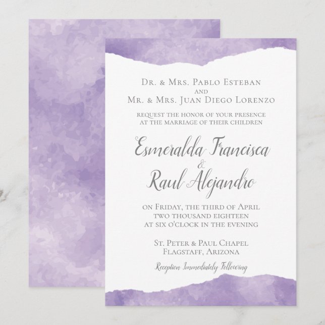 Einladung zur Hochzeit von Lavender Watercolor (Vorne/Hinten)