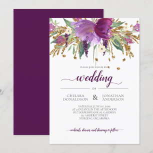 Einladung zur Hochzeit von lila Amethyst und Gold-