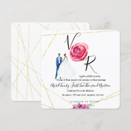 Einladung zur Hochzeit von Lila Blumen in Gold