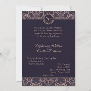 Einladung zur Hochzeit von lila Damask Lace
