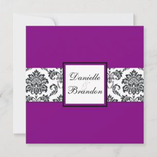 Einladung zur Hochzeit von Lila Damask Monogramm