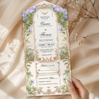 Einladung zur Hochzeit von lila Goldfloralen-Rahme