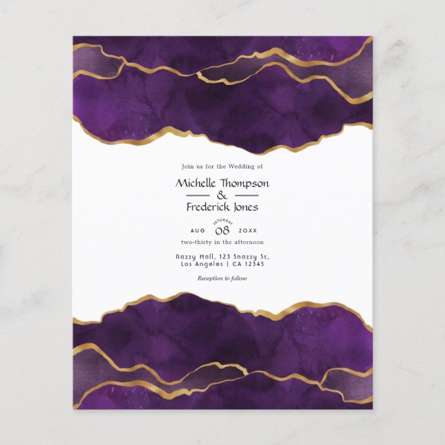 Einladung zur Hochzeit von lila und Gold Agate Flyer (Vorne)