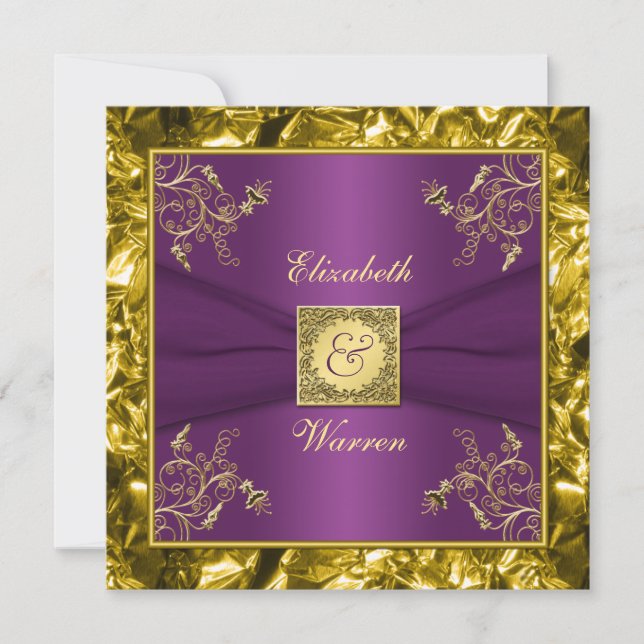 Einladung zur Hochzeit von lila und Goldfloralen M (Vorderseite)
