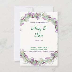 Einladung zur Hochzeit von lila und grünen Blume