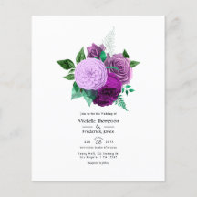 Einladung zur Hochzeit von lila und grünen Blumen