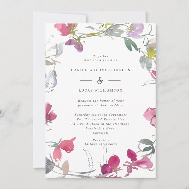 Einladung zur Hochzeit von lila und rosa süßen Erb (Vorderseite)