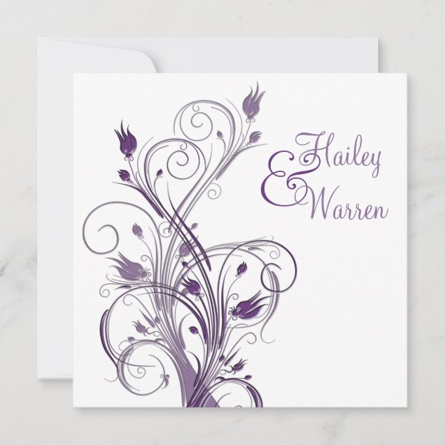 Einladung zur Hochzeit von Lila und weißen Blumen (Vorderseite)