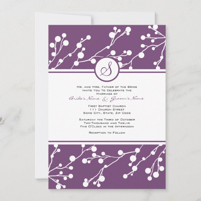Einladung zur Hochzeit von Lila und weißen Blumen (Vorderseite)