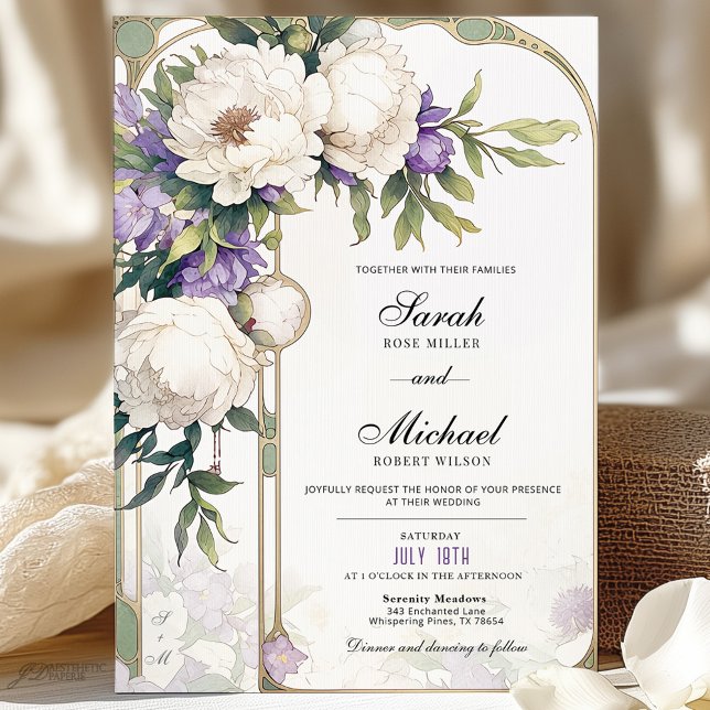 Einladung zur Hochzeit von lila und weißen Blumen (Von Creator hochgeladen)