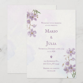 Einladung zur Hochzeit von lila Wasserfarben