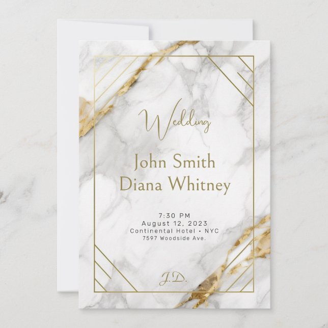 Einladung zur Hochzeit von Luxus-Gold und weißem M (Vorderseite)