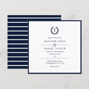 Einladung zur Hochzeit von Marineblau und Weiß