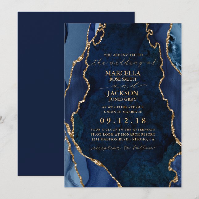 Einladung zur Hochzeit von Marmor und Gold Agate (Vorne/Hinten)