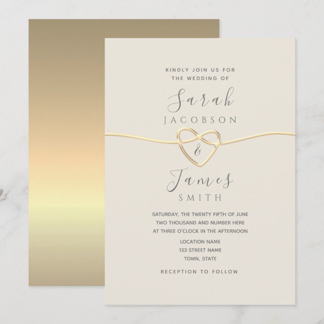 Einladung zur Hochzeit von Minimalistischen Gold S (Vorne/Hinten)