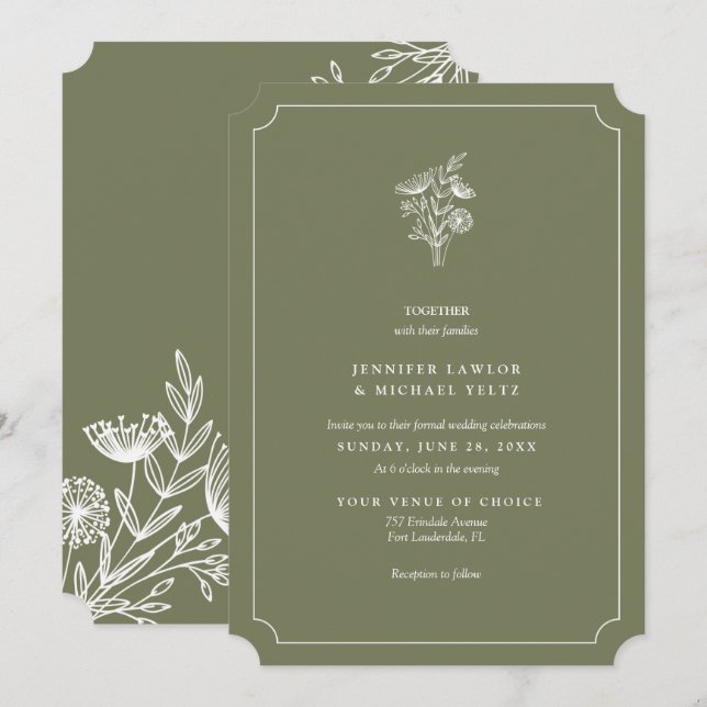 Einladung zur Hochzeit von Minimalistischen Wildbl (Vorne/Hinten)