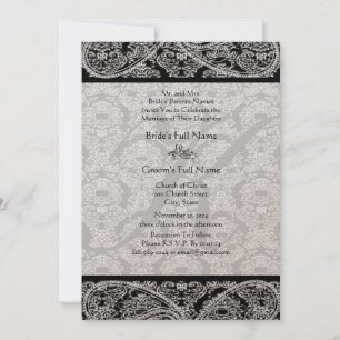 Einladung zur Hochzeit von Monogram Black Damask
