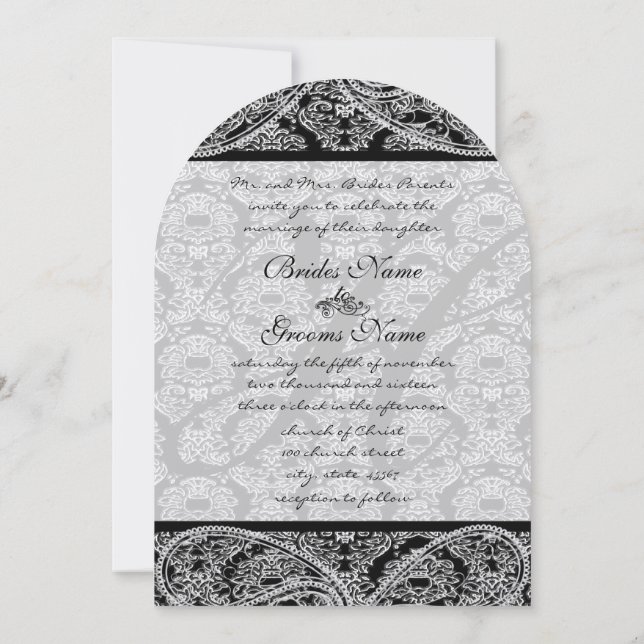 Einladung zur Hochzeit von Monogram Black Damask (Rückseite)