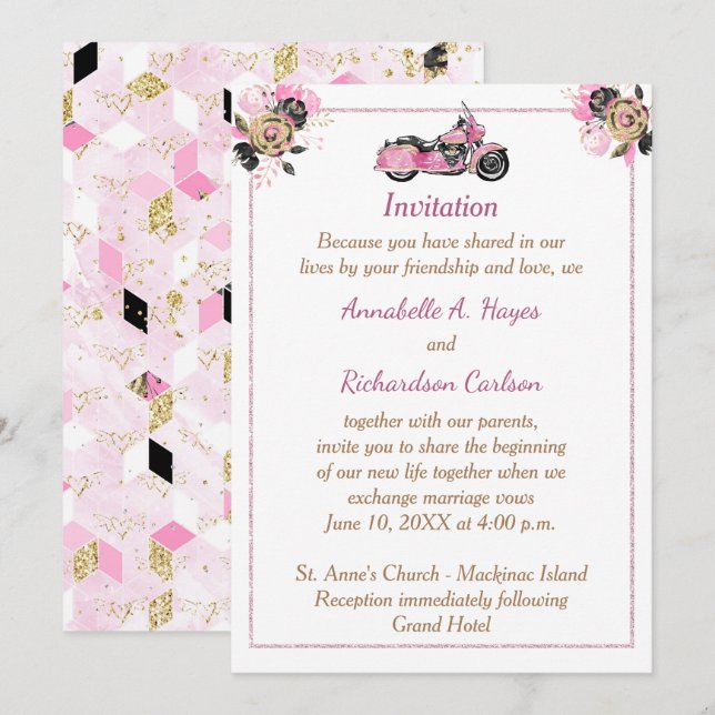 Einladung zur Hochzeit von Motorrädern (Vorne/Hinten)