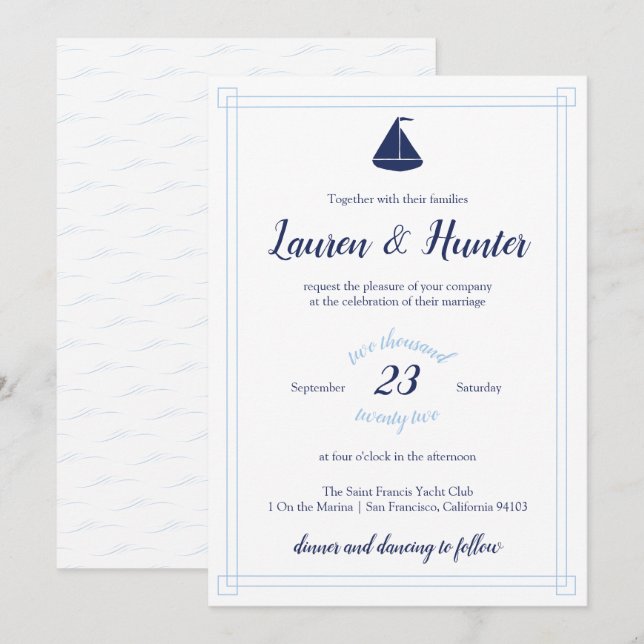 Einladung zur Hochzeit von Nautical Sailboat (Vorne/Hinten)