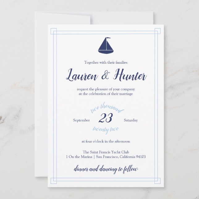 Einladung zur Hochzeit von Nautical Sailboat (Vorderseite)