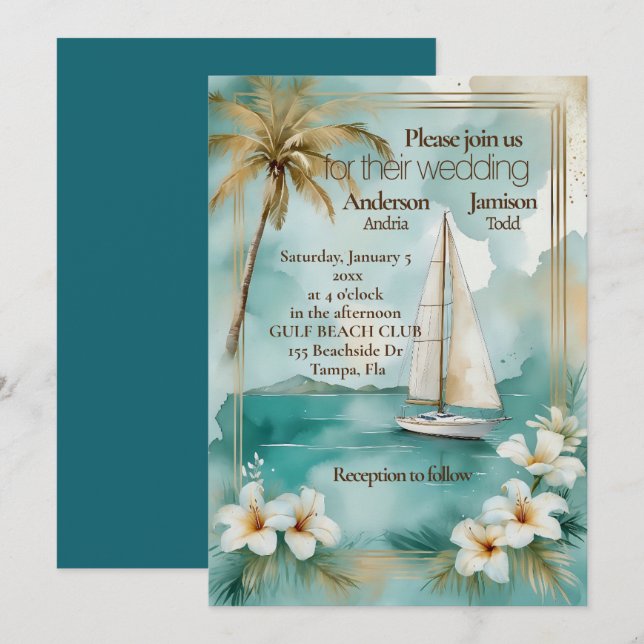 Einladung zur Hochzeit von Nautical Yacht (Vorne/Hinten)