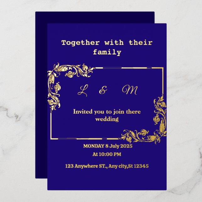 Einladung zur Hochzeit von Navy Blue (Vorderseite/Rückseite)
