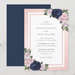 Einladung zur Hochzeit von Navy Blue Blush Pink Fl