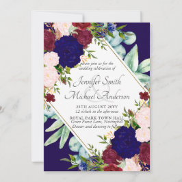 Einladung zur Hochzeit von Navy Blue Burgundy Pink