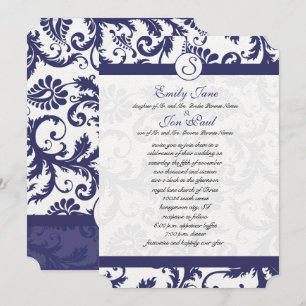Einladung zur Hochzeit von Navy Blue Damask