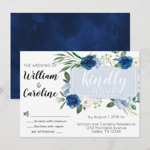 Einladung zur Hochzeit von Navy Blue Floral