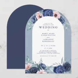 Einladung zur Hochzeit von Navy Blue Floral Blush 
