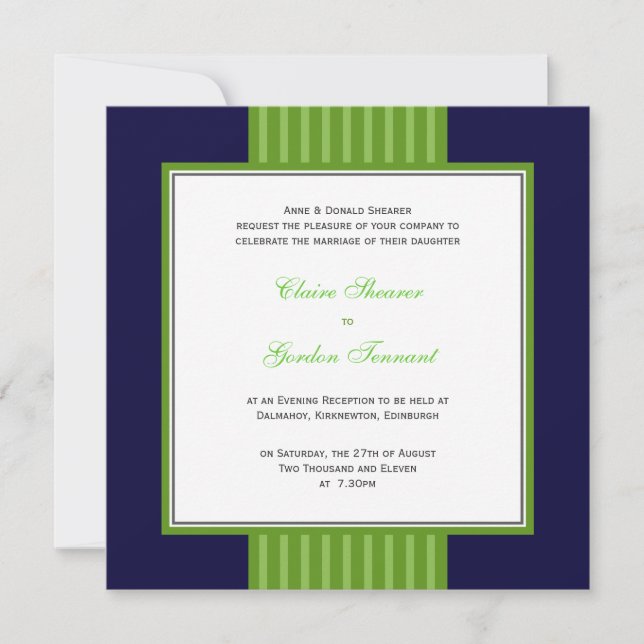 Einladung zur Hochzeit von Navy Blue & Lime Green (Vorderseite)