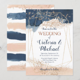 Einladung zur Hochzeit von Navy Blue Pink Blush Go
