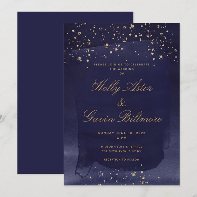 Einladung zur Hochzeit von Navy Blue Sapphire & Go (Vorne/Hinten)