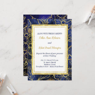 Einladung zur Hochzeit von Navy Blue und Gold Flor